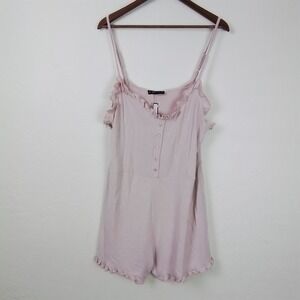 Soncy Womens Teddy‎ Romper 2X (18/20) Blush Pink Soft Stretch Ruffle Loungewear